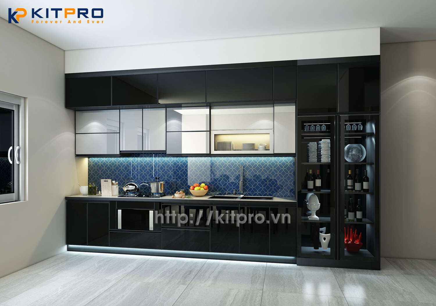 Showroom tủ bếp chữ I cho căn hộ diện tích vừa phải